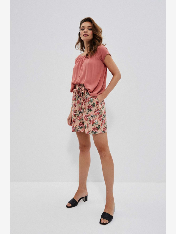 Moodo Moodo bež ženske kratke hlače s cvjetnim uzorkom