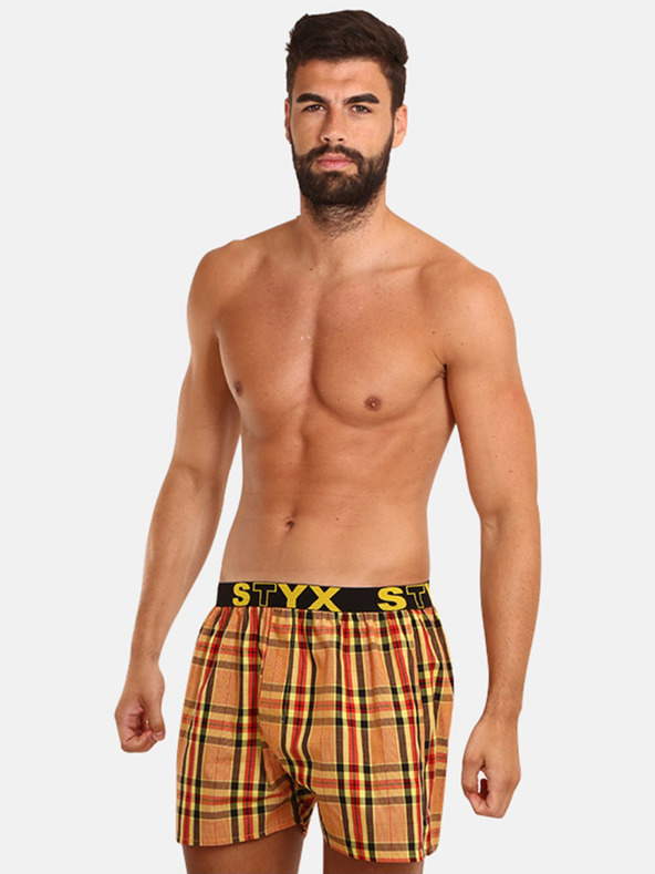 Styx Žuto-narančaste muške kratke hlače Styx na kockice