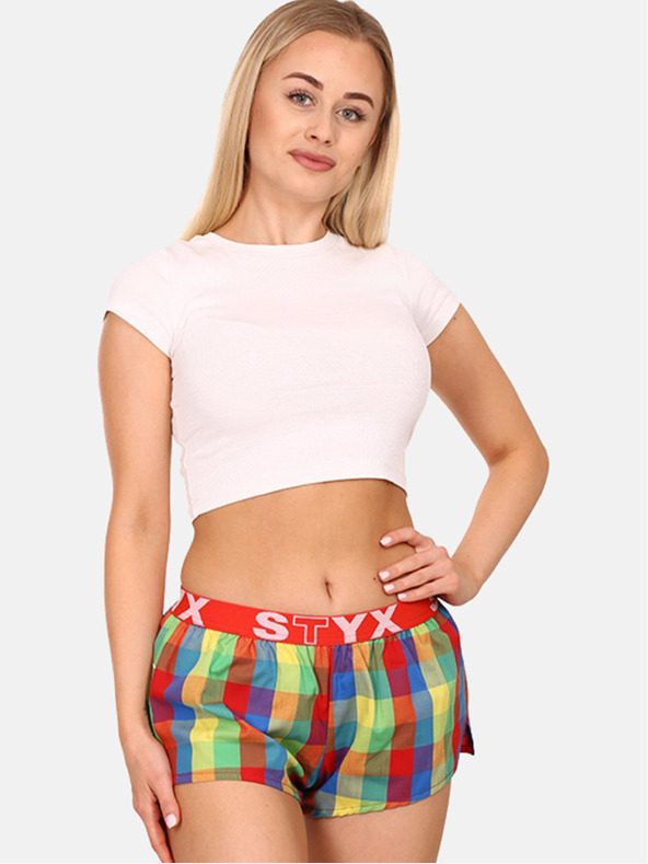 Styx Styx crveno-zelene ženske kratke hlače za spavanje na kockice