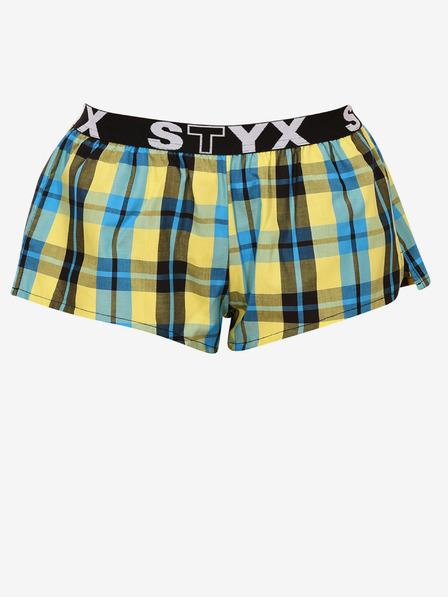 Styx Styx plavo-žute ženske kratke hlače za spavanje na kockice