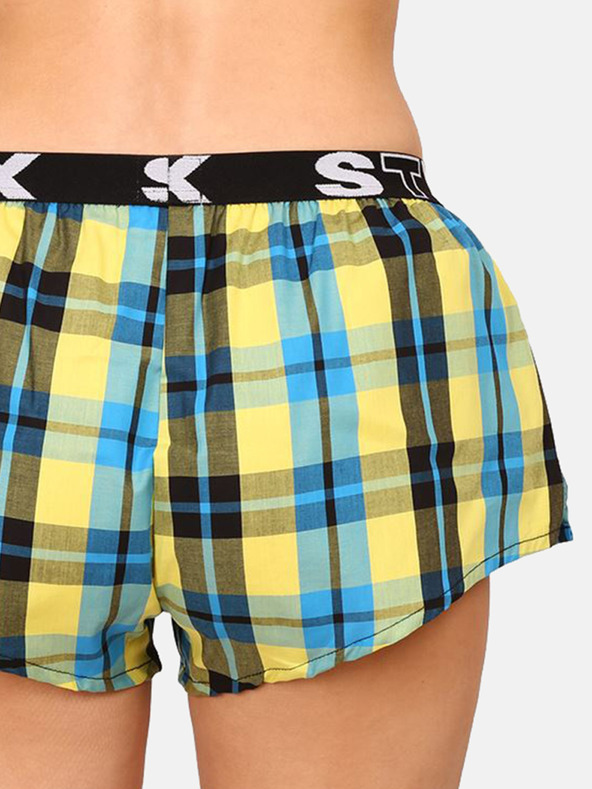 Styx Styx plavo-žute ženske kratke hlače za spavanje na kockice