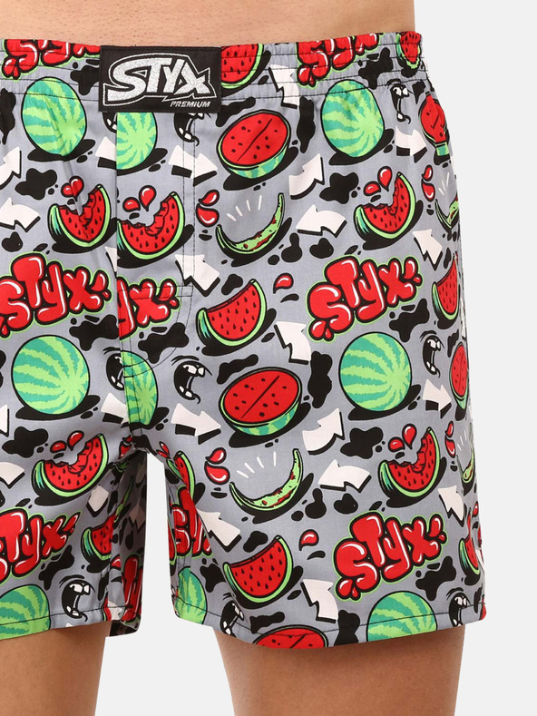 Styx Sivo-crvene muške kratke hlače s uzorkom Styx premium art Melony