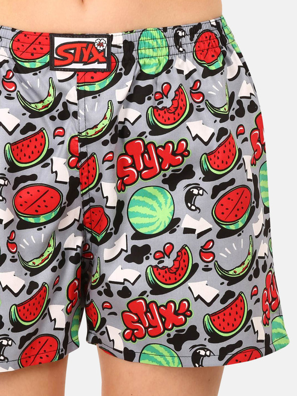 Styx Crveno-sive ženske kratke hlače za spavanje s uzorkom Styx Melouny