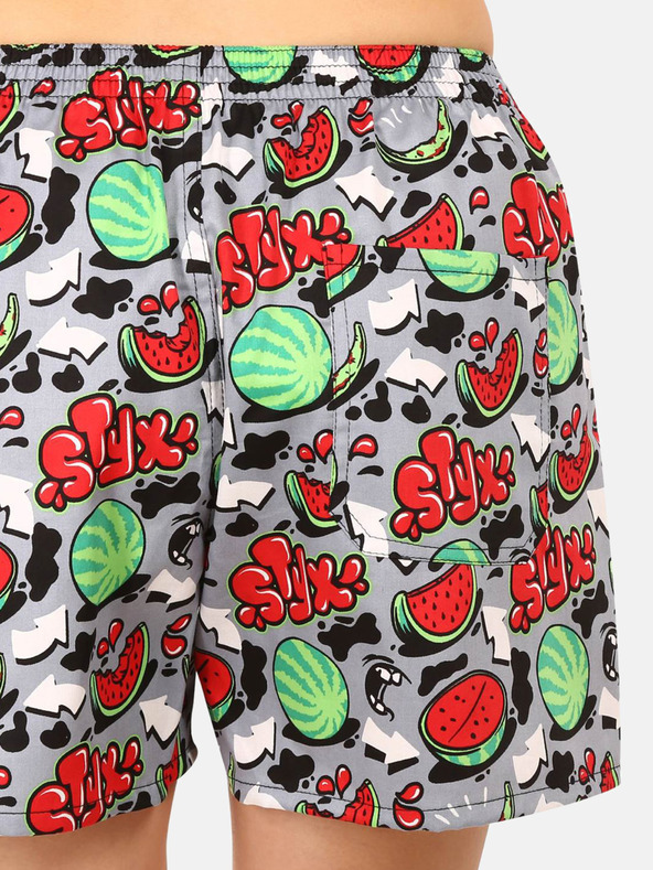 Styx Crveno-sive ženske kratke hlače za spavanje s uzorkom Styx Melouny