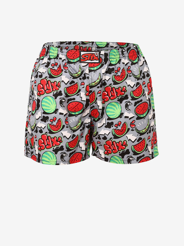 Styx Crveno-sive ženske kratke hlače za spavanje s uzorkom Styx Melouny