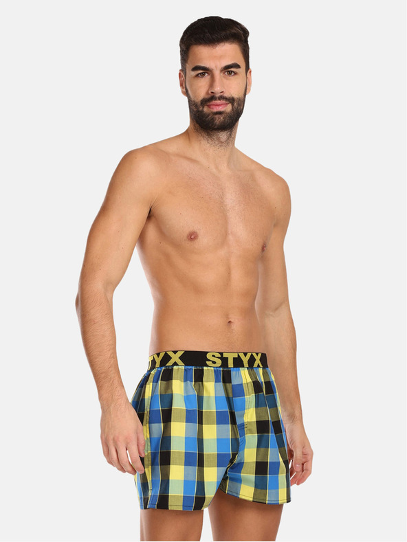 Styx Žuto-plave muške kratke hlače Styx na kockice