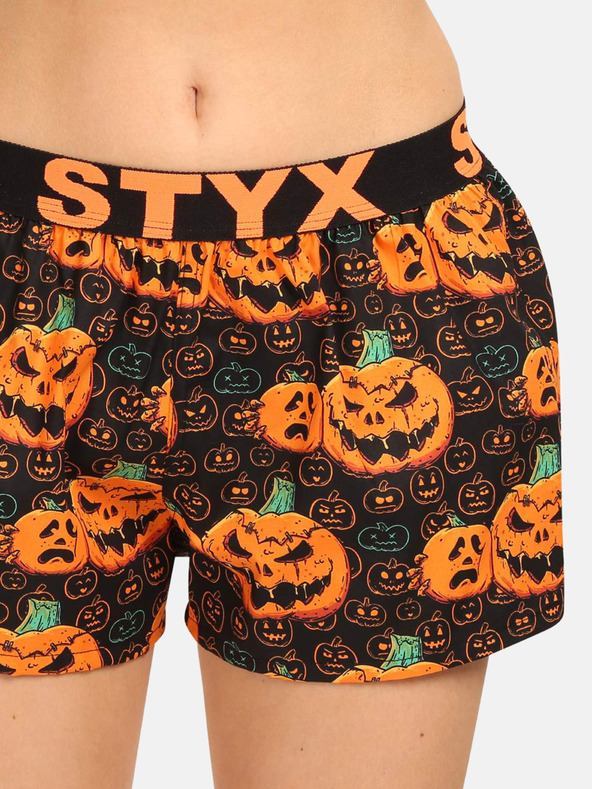 Styx Crne i narančaste ženske kratke hlače za spavanje Styx Halloween s uzorkom bundeve