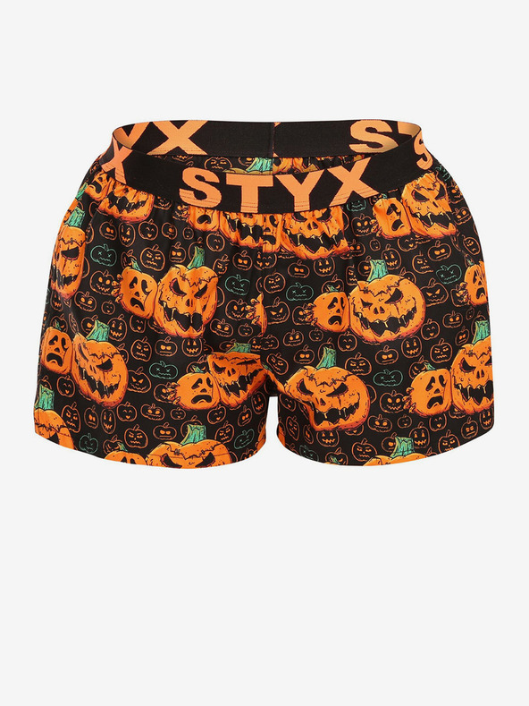Styx Crne i narančaste ženske kratke hlače za spavanje Styx Halloween s uzorkom bundeve
