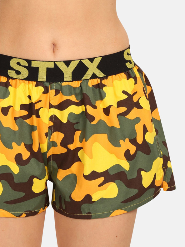 Styx Zeleno-žute ženske kratke hlače za spavanje s uzorkom Styx Camouflage