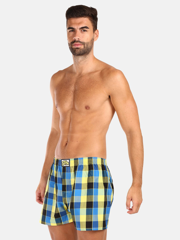 Styx Komplet od tri muške kratke hlače na karo u svijetlozelenoj, žutoj i plavoj boji STYX