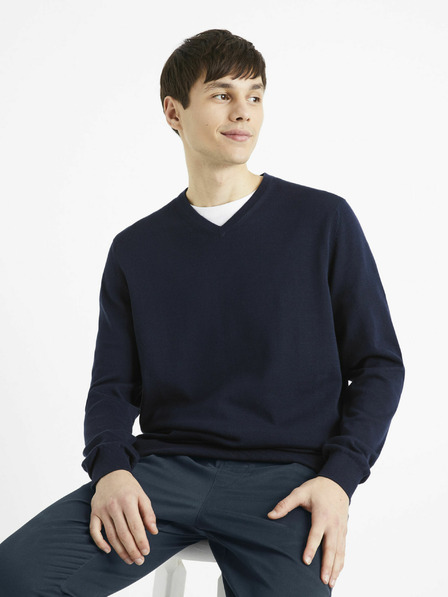 Celio Tamnoplavi muški basic džemper Celio Decotonv