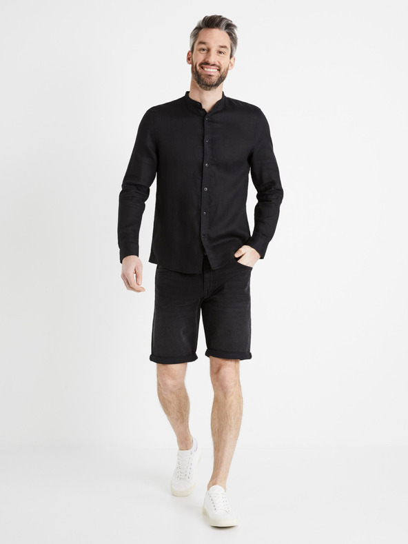 Celio Celio Damaolin Crna muška lanena košulja