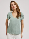 Moodo Moodo zelena majica kratkih rukava s V-izrezom i rukavima s volanima