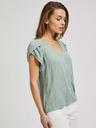 Moodo Moodo zelena majica kratkih rukava s V-izrezom i rukavima s volanima