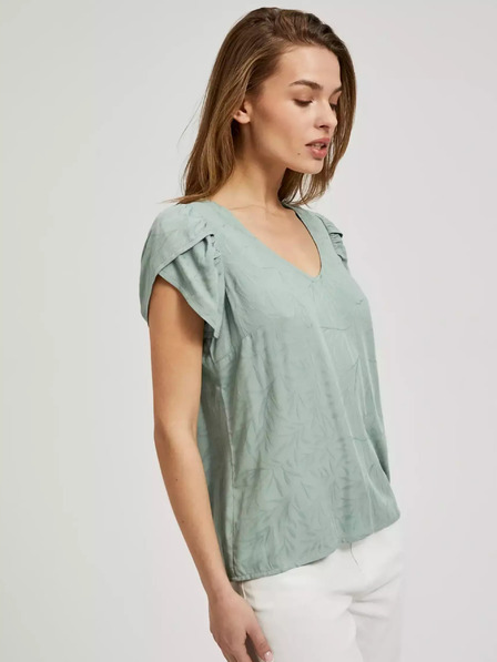 Moodo Moodo zelena majica kratkih rukava s V-izrezom i rukavima s volanima