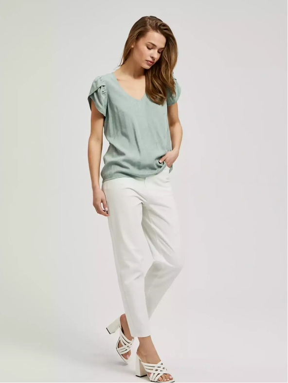 Moodo Moodo zelena majica kratkih rukava s V-izrezom i rukavima s volanima