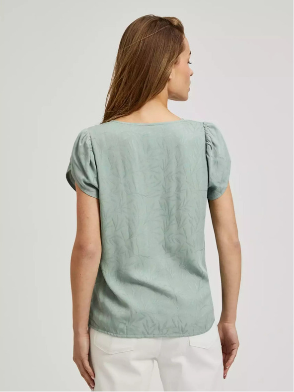 Moodo Moodo zelena majica kratkih rukava s V-izrezom i rukavima s volanima