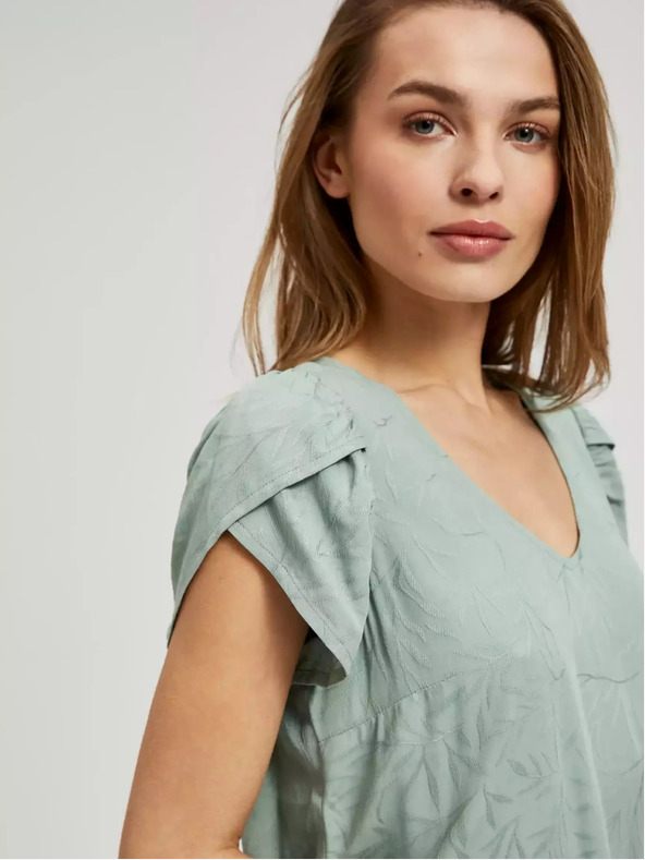 Moodo Moodo zelena majica kratkih rukava s V-izrezom i rukavima s volanima