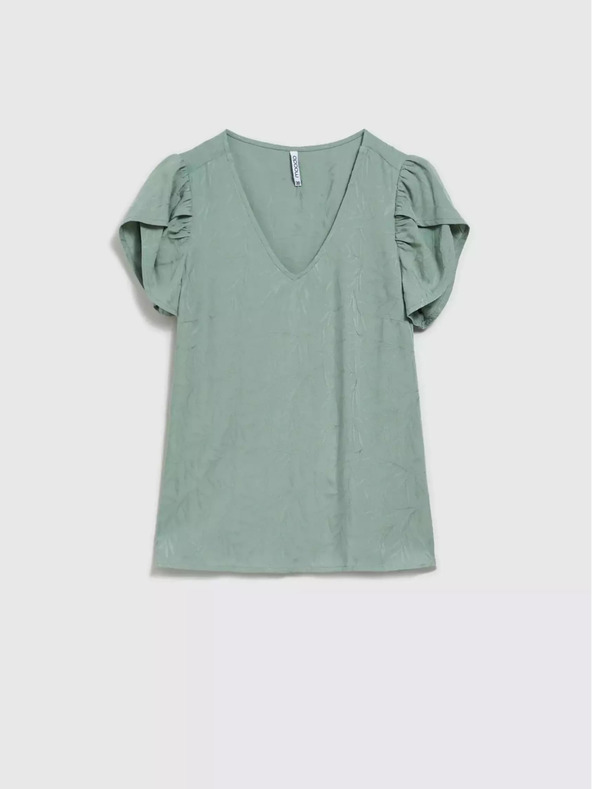 Moodo Moodo zelena majica kratkih rukava s V-izrezom i rukavima s volanima