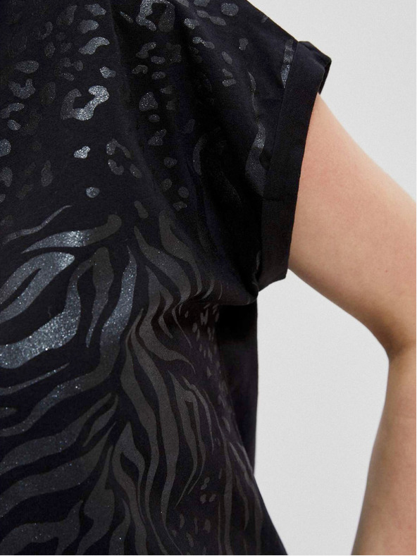 Moodo Crna ženska majica kratkih rukava sa sjajnim Moodo printom