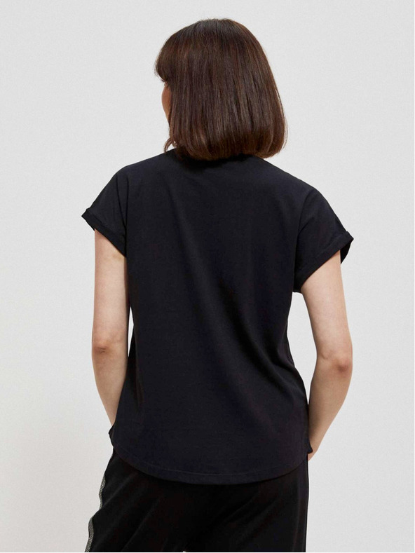 Moodo Crna ženska majica kratkih rukava sa sjajnim Moodo printom