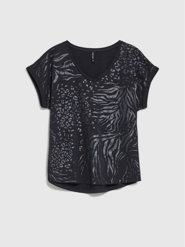 Moodo Crna ženska majica kratkih rukava sa sjajnim Moodo printom