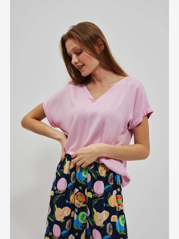 Moodo Moodo roza majica s V izrezom