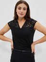 Moodo Crna majica s V izrezom i čipkom Moodo