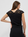 Moodo Crna majica s V izrezom i čipkom Moodo