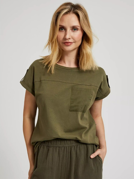 Moodo Moodo zelena majica kratkih rukava s džepovima i kratkim rukavima