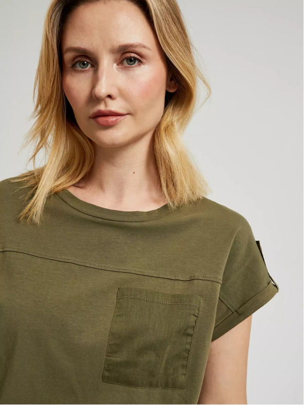 Moodo Moodo zelena majica kratkih rukava s džepovima i kratkim rukavima