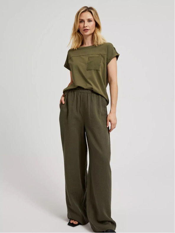 Moodo Moodo zelena majica kratkih rukava s džepovima i kratkim rukavima