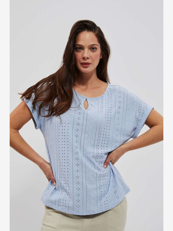 Moodo Svijetloplava majica kratkih rukava Moodo s ažurom