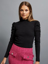 Moodo Crna ženska rebrasta bluza s rukavima na volane i dolčevitom marke Moodo