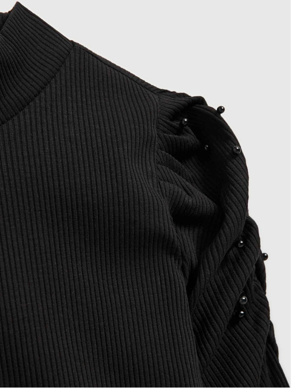 Moodo Crna ženska rebrasta bluza s rukavima na volane i dolčevitom marke Moodo