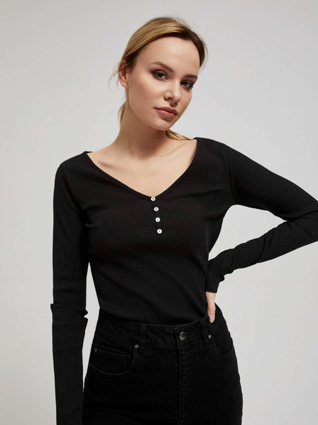 Moodo Crna ženska rebrasta majica s Moodo gumbima