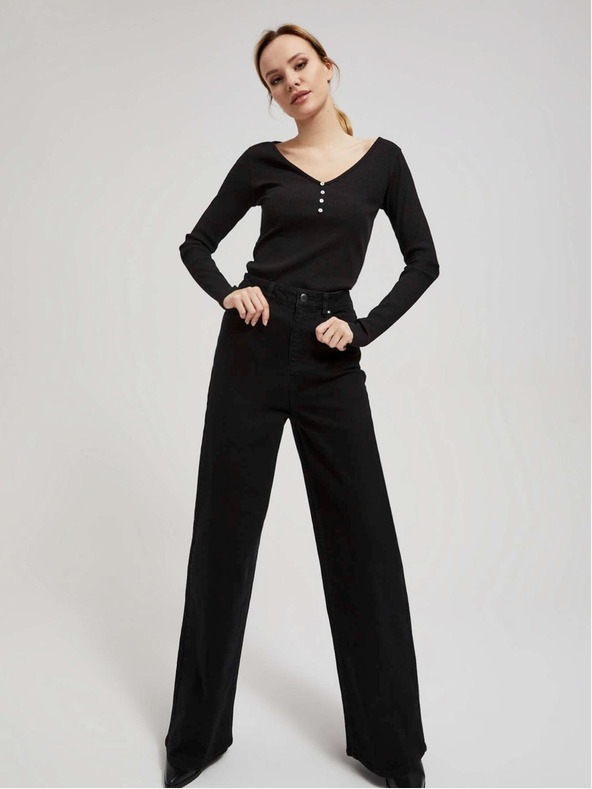 Moodo Crna ženska rebrasta majica s Moodo gumbima