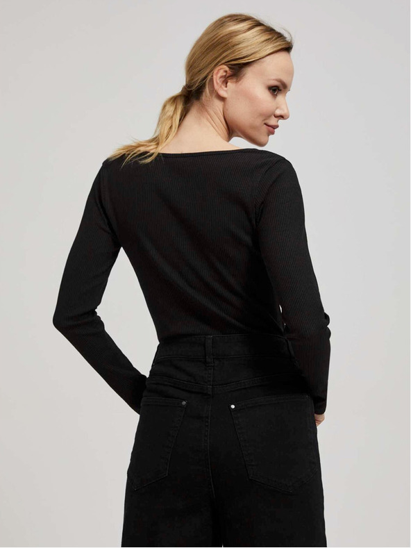 Moodo Crna ženska rebrasta majica s Moodo gumbima