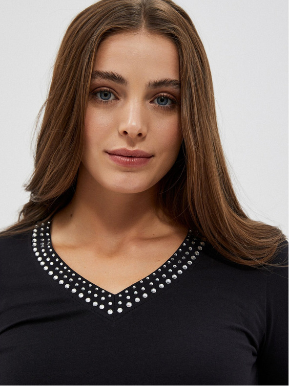 Moodo Crna ženska majica s ukrasnim Moodo izrezom