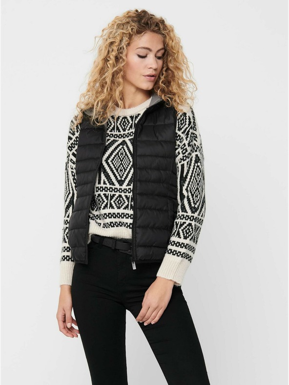 ONLY Crni ženski prošiveni prsluk s kapuljačom ONLY New Tahoe