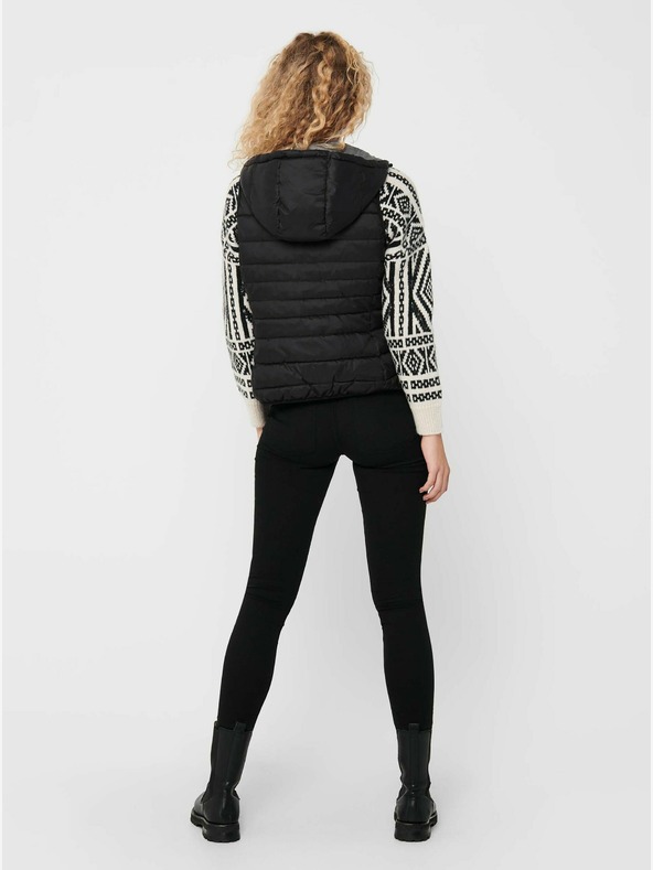 ONLY Crni ženski prošiveni prsluk s kapuljačom ONLY New Tahoe