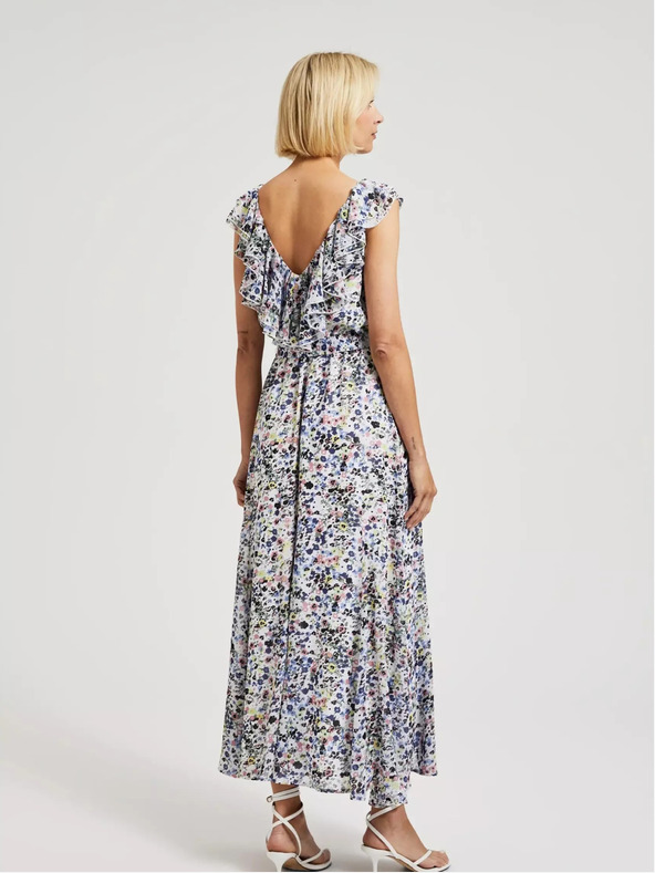 Moodo Moodo plava cvjetna haljina s volanima na dekolteu