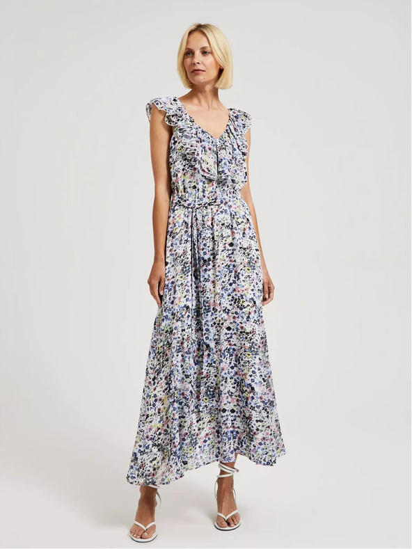 Moodo Moodo plava cvjetna haljina s volanima na dekolteu