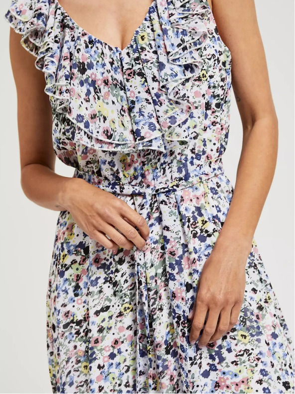 Moodo Moodo plava cvjetna haljina s volanima na dekolteu