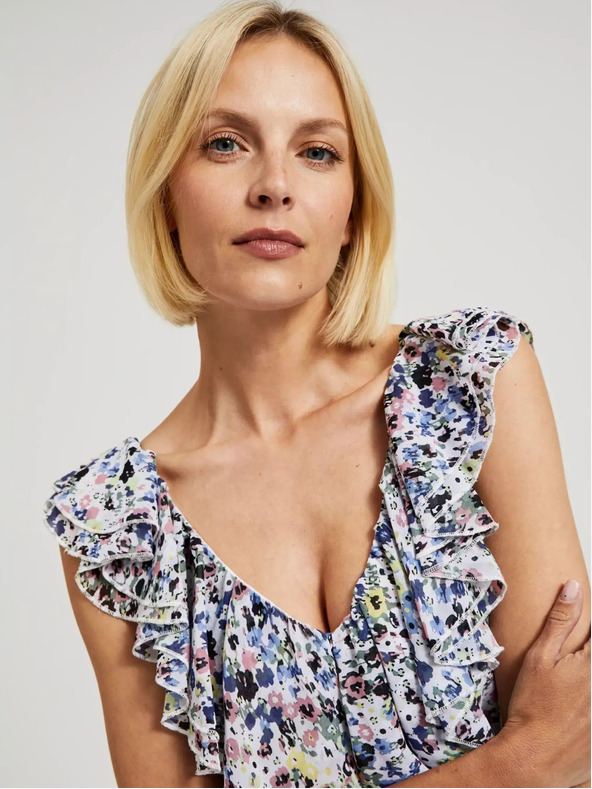 Moodo Moodo plava cvjetna haljina s volanima na dekolteu