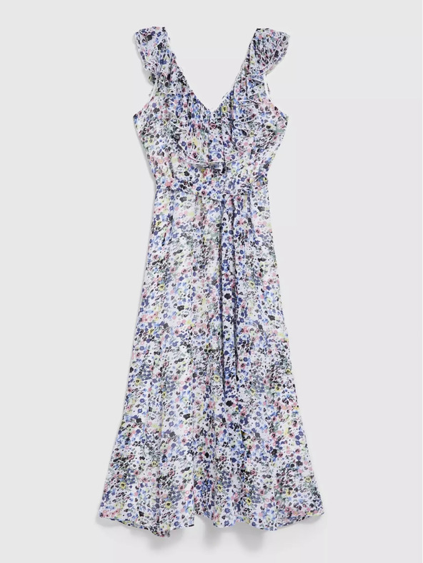 Moodo Moodo plava cvjetna haljina s volanima na dekolteu