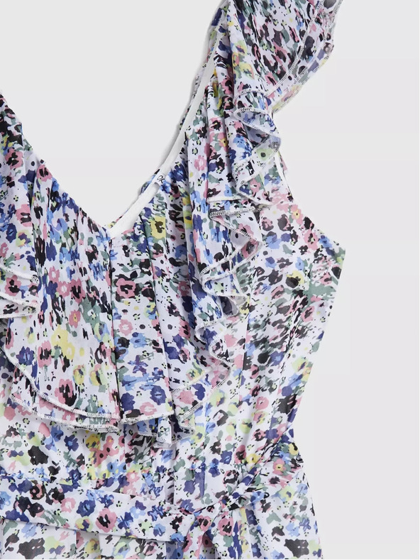 Moodo Moodo plava cvjetna haljina s volanima na dekolteu