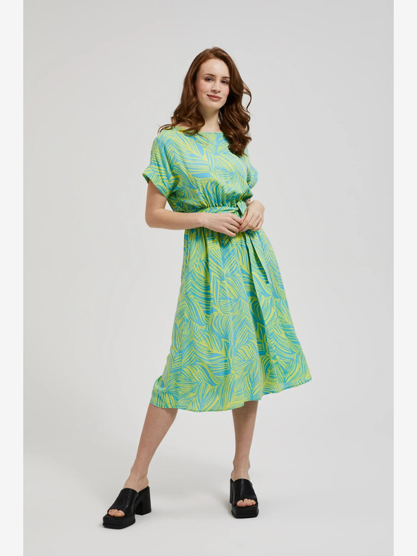 Moodo Moodo tirkizna haljina s kravatom u struku