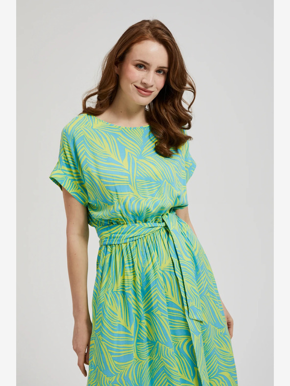 Moodo Moodo tirkizna haljina s kravatom u struku