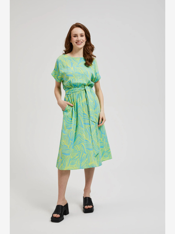 Moodo Moodo tirkizna haljina s kravatom u struku